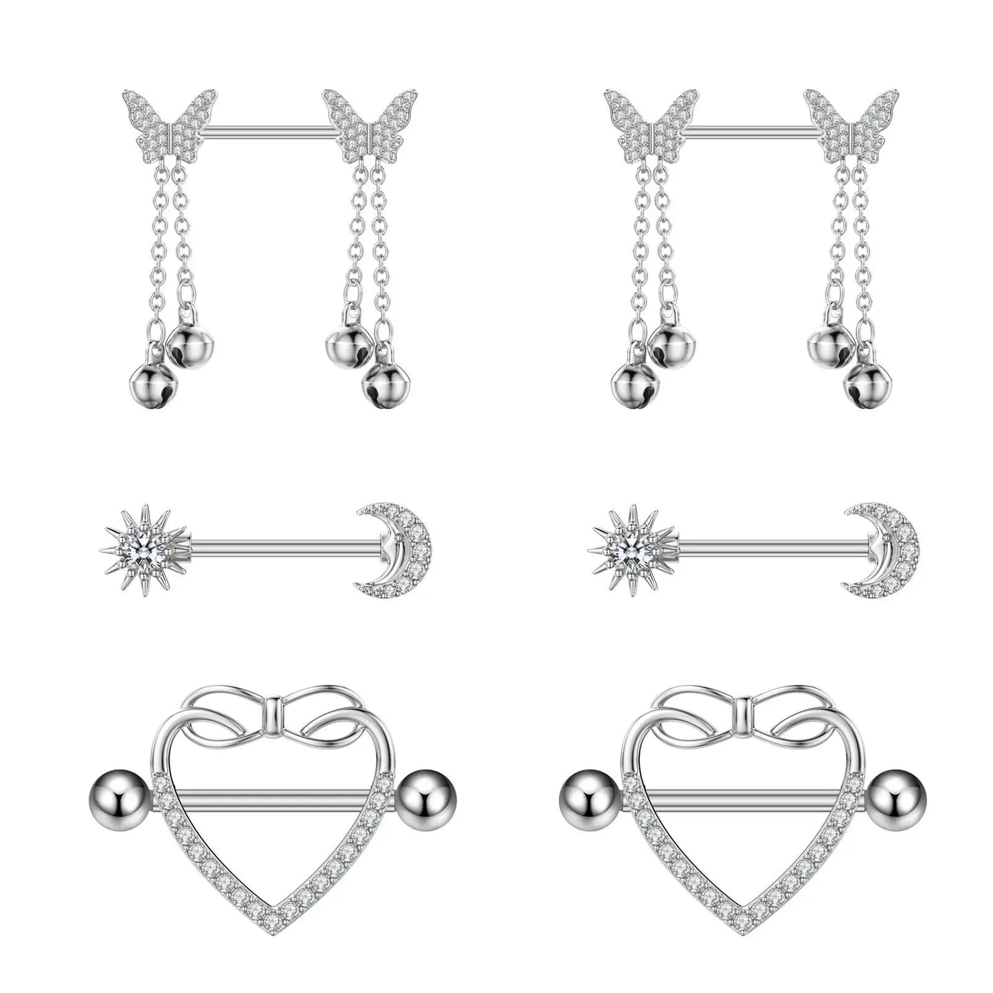 Mixed-style Sexy Nipple Rings Sets Heart Butterfly Dangle Nipple Piercing Bulk for Women Stainless Steel Cute Cat Shield Barbell Good Vibrations Adult Super Store