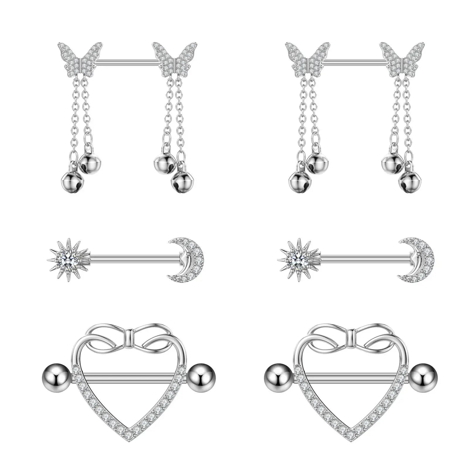 Mixed-style Sexy Nipple Rings Sets Heart Butterfly Dangle Nipple Piercing Bulk for Women Stainless Steel Cute Cat Shield Barbell Good Vibrations Adult Super Store