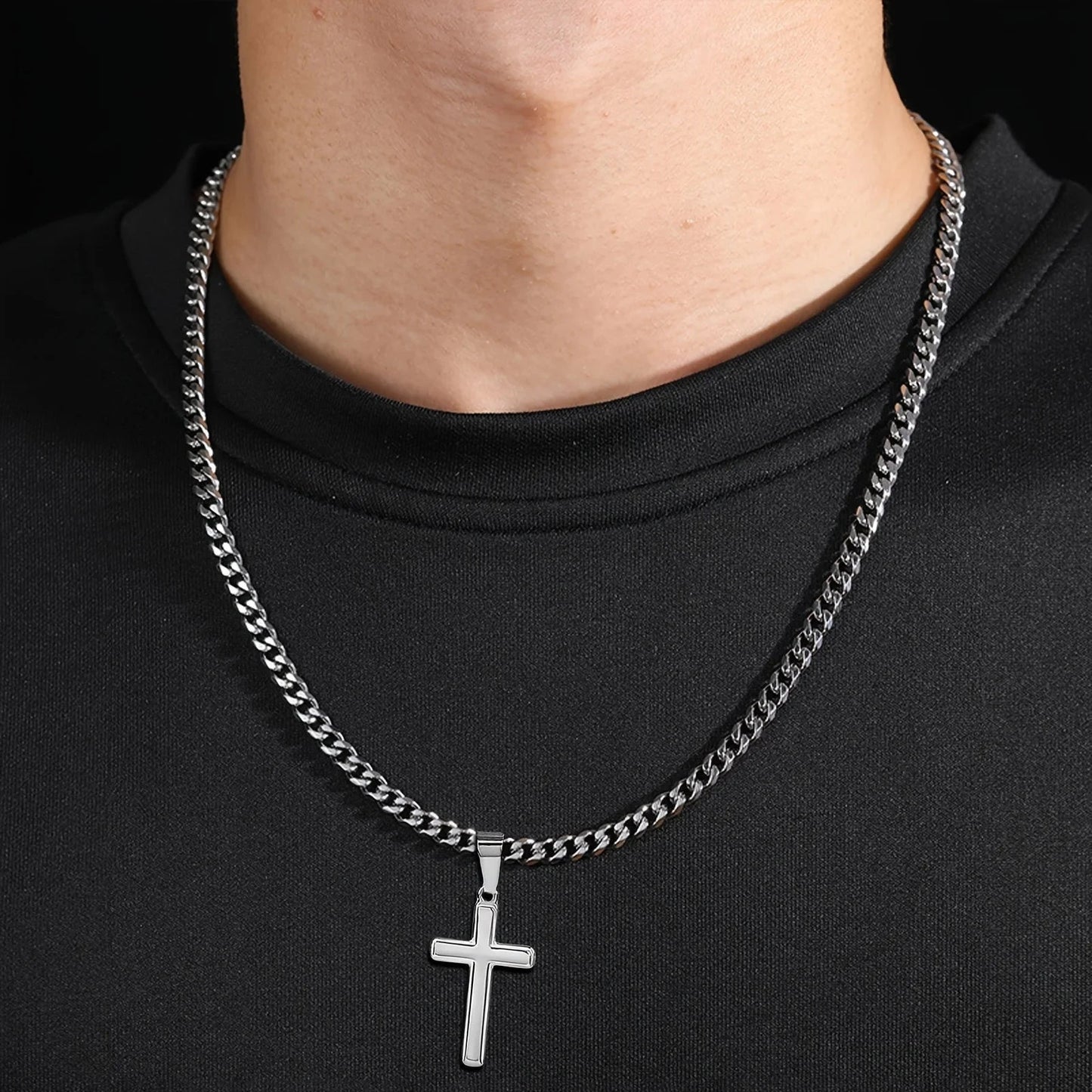 Cross Cuban Chain Necklace for Son, Popular Men's Necklace, Perfect for Birthdays Gift, Graduation Gift & Special Occasion Good Vibrations