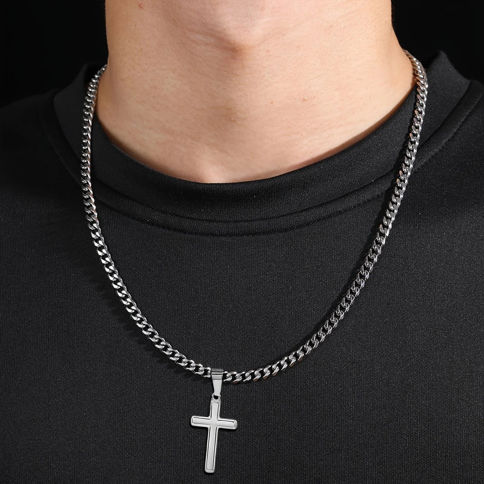 Cross Cuban Chain Necklace for Son, Popular Men's Necklace, Perfect for Birthdays Gift, Graduation Gift & Special Occasion Good Vibrations