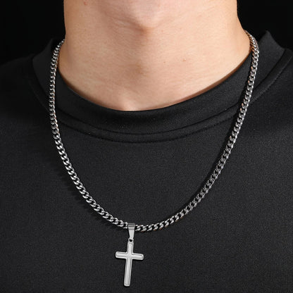 Cross Cuban Chain Necklace for Son, Popular Men's Necklace, Perfect for Birthdays Gift, Graduation Gift & Special Occasion Good Vibrations