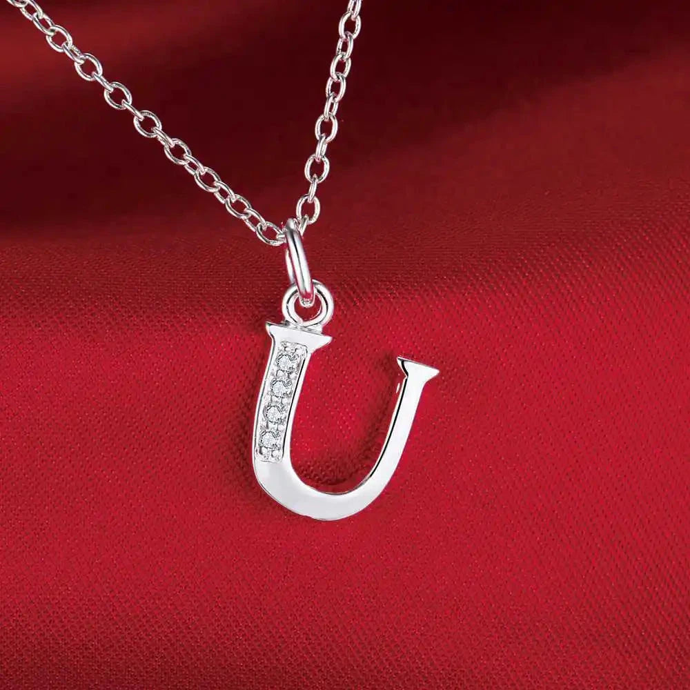 26 Letters 925 Sterling Silver Necklace Pendant Zircon For Women Exquisite Student Girlfriend Jewelry Accessories Wedding Gift Good Vibrations