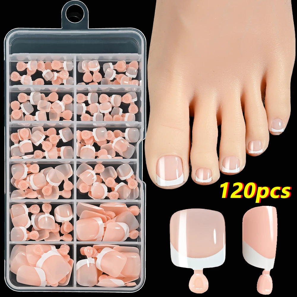 120Pcs French Short Square Artificial Press On Toenails Nude Pink Full Cover False Toe Nails Fake Toe Nail Extension For Women Good Vibrations