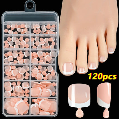 120Pcs French Short Square Artificial Press On Toenails Nude Pink Full Cover False Toe Nails Fake Toe Nail Extension For Women Good Vibrations