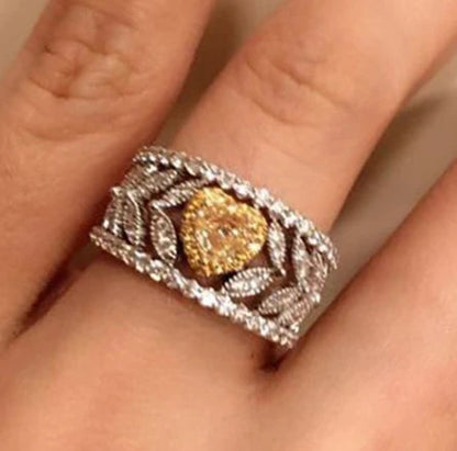 Elegant Yellow Water Drop Shaped Crystal Rhinestone Zircon Ladies Ring for Women Party Wedding Engagement Jewelry Size 6-10 Good Vibrations