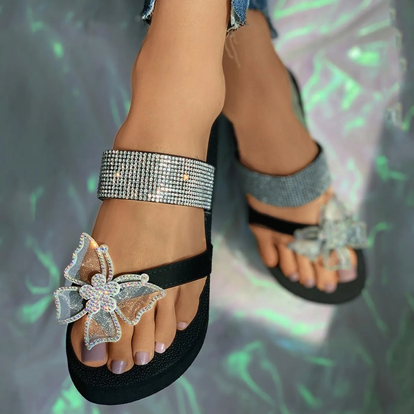 Sandalias Mujer 2024 Women Girls Pearl Flat Bohemian Style Casual Sandals Beach Shoes Wedges Slippers SandáLias Femininas Good Vibrations