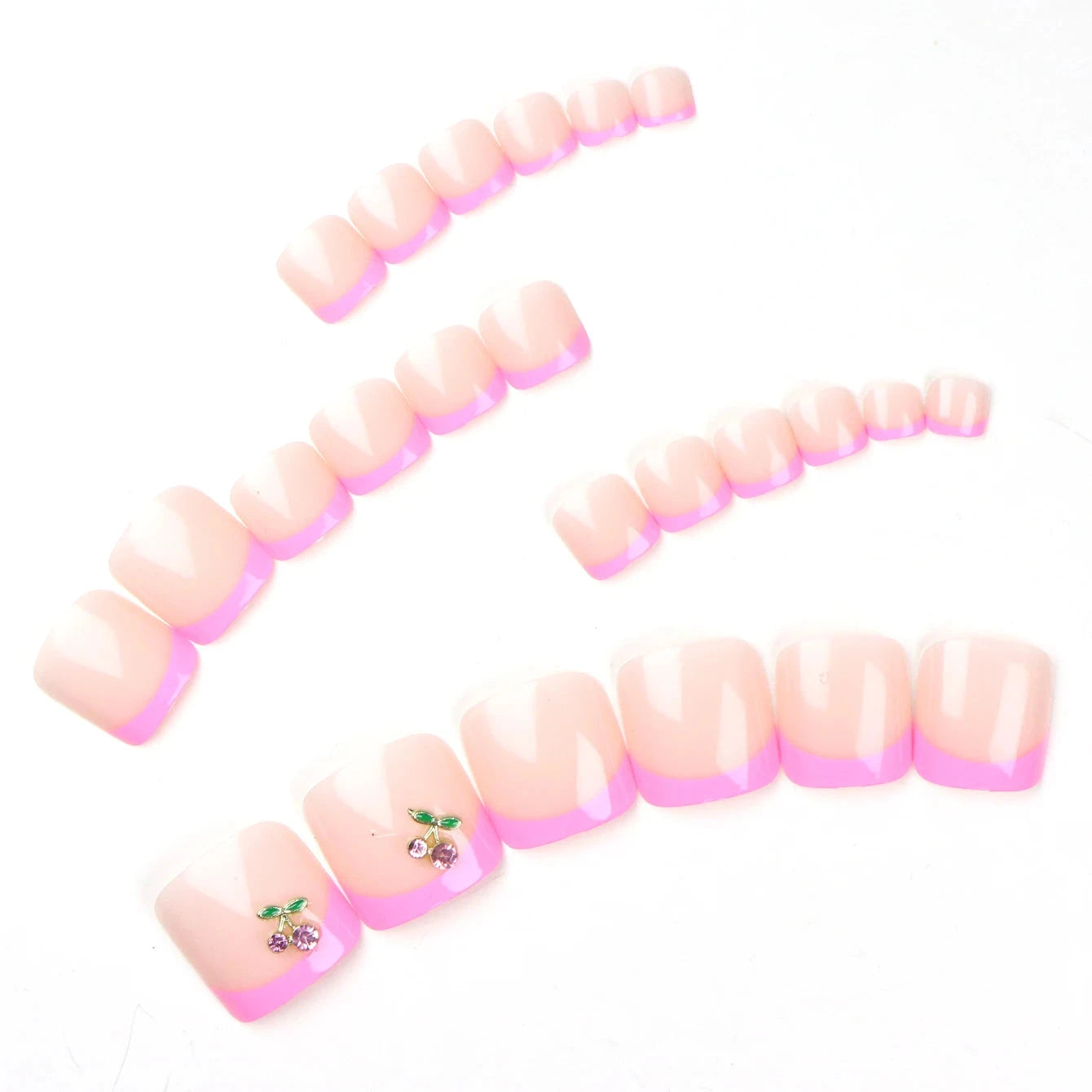 24pcs French Fake Toenails Pink Gradient Full Cover Short Square Toe Nails Foot Nails Tips for Women Girls Good Vibrations