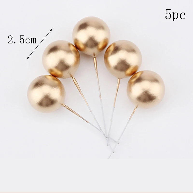 Suit Gold Palm Leaf Paper Fan Happy Birthday Cake Topper Metal Ball Flower Baby Shower Party Cupcake Decor Wedding Cake Toppers Good Vibrations