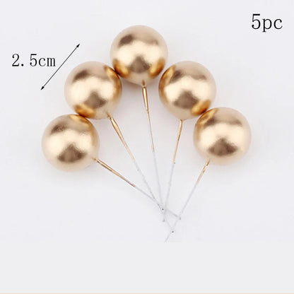 Suit Gold Palm Leaf Paper Fan Happy Birthday Cake Topper Metal Ball Flower Baby Shower Party Cupcake Decor Wedding Cake Toppers Good Vibrations