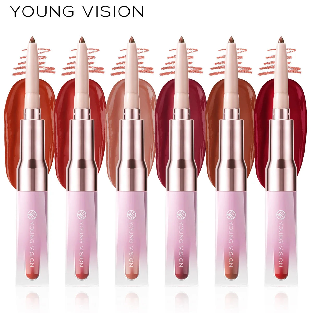 YOUNG VISION 6 Color Double-ended Lip Liner and Lip Gloss Shaping Waterproof to Create Beautiful Lip Makeup Good Vibrations
