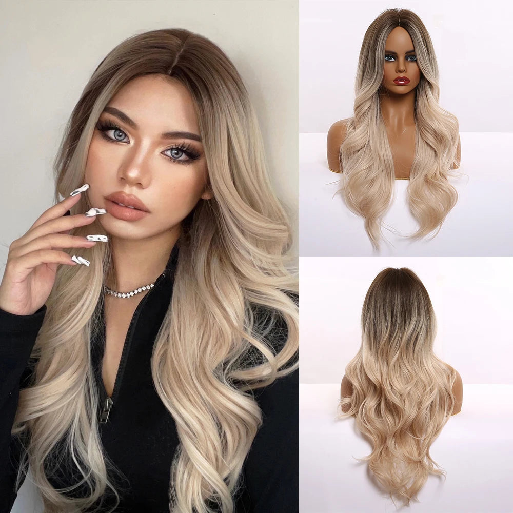 Ginger Orange Synthetic Wigs for Black Women Long Wavy Wigs with Bangs Cosplay Colored Hair Heat Resistant Body Wave Party Wig Good Vibrations