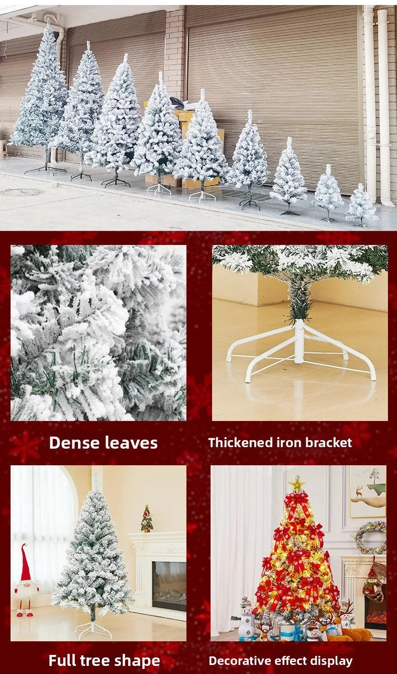 White Flocked PVC Christmas Tree Realistic Snow Effect Artificial Pine Xmas Tree for Shop Window Display Decoration Good Vibrations