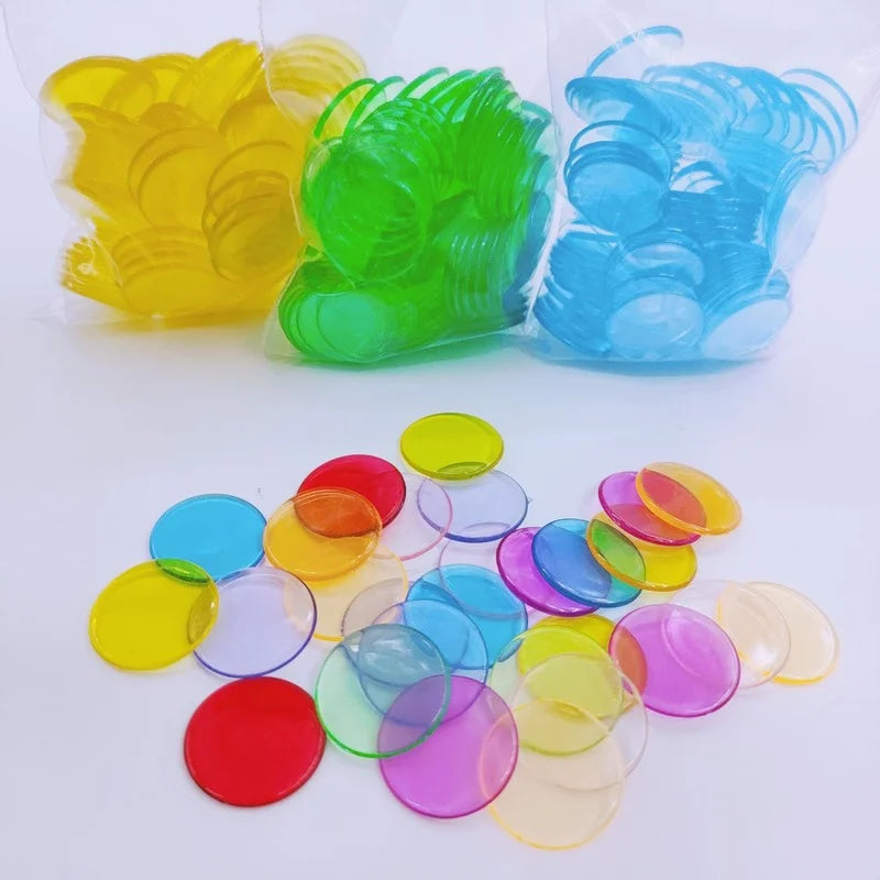 100Pcs/set Bingo Game Plastic Chips, Transparent Chips, Bingo Game Pieces, Accessories, Diameter 19mm, Good Vibrations