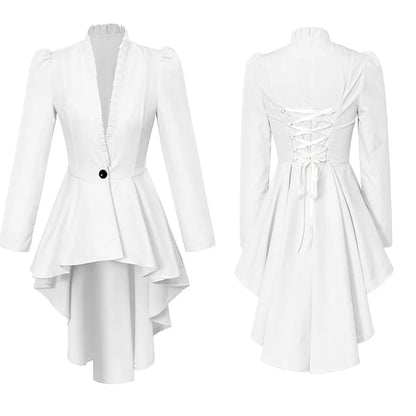 Women Medieval Victorian Costume Tuxedo Tailcoat Gothic Steampunk Trench Irregular Hem Vintage Frock Outfit Coat Party Dress Good Vibrations