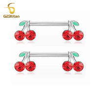 2pcs 14G Titanium Barbell Sweet Cute Cherry Shaped Zircon Breast Ring For Women Body Piercing Sexy Nipple Ring Jewelry Ornament Good Vibrations Adult Super Store