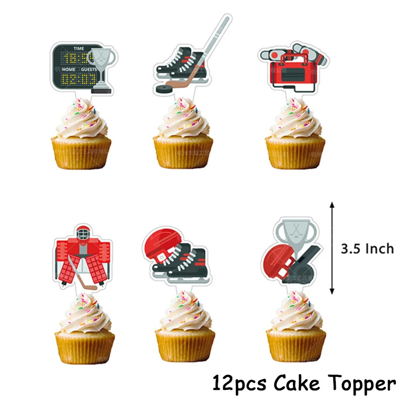 Hockey Themed Birthday Party Decorations Balloons Set Happy Birthday Banner Cake Topper Sports Theme ice hockey Party Supplies Good Vibrations