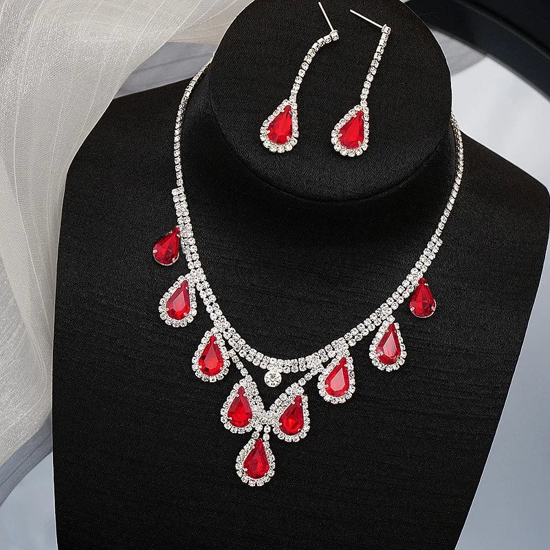 Bridal Wedding Jewelry Women Silver-Plated Rhinestone Long Earrings Dress Accessories Bridesmaid Delicate Crystal Necklace Set Good Vibrations Adult Super Store
