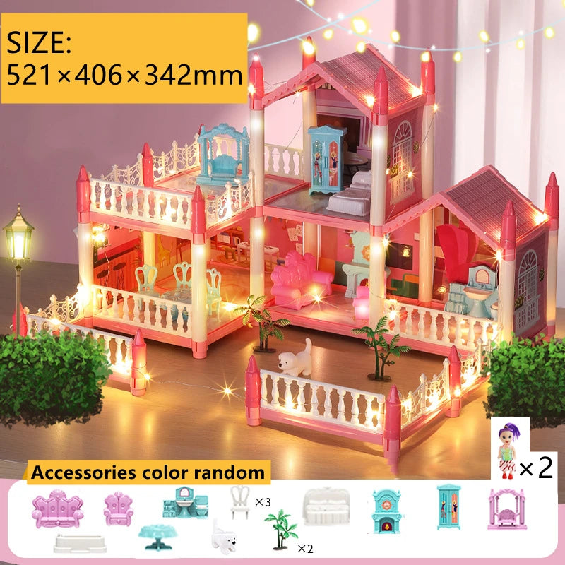Doll Houses 3D Assembled DIY Miniatures Dollhouse Accessories Villa Princess Castle with LED Light Girl Birthday Gift Toy House Good Vibrations