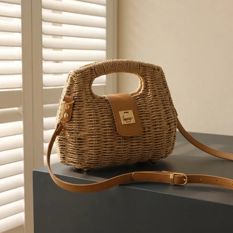 Women's Shoulder Bag Casual Boho Woven Straw Crossbody Bag Lightweight Handmade Summer Beach Vacation Resort Good Vibrations