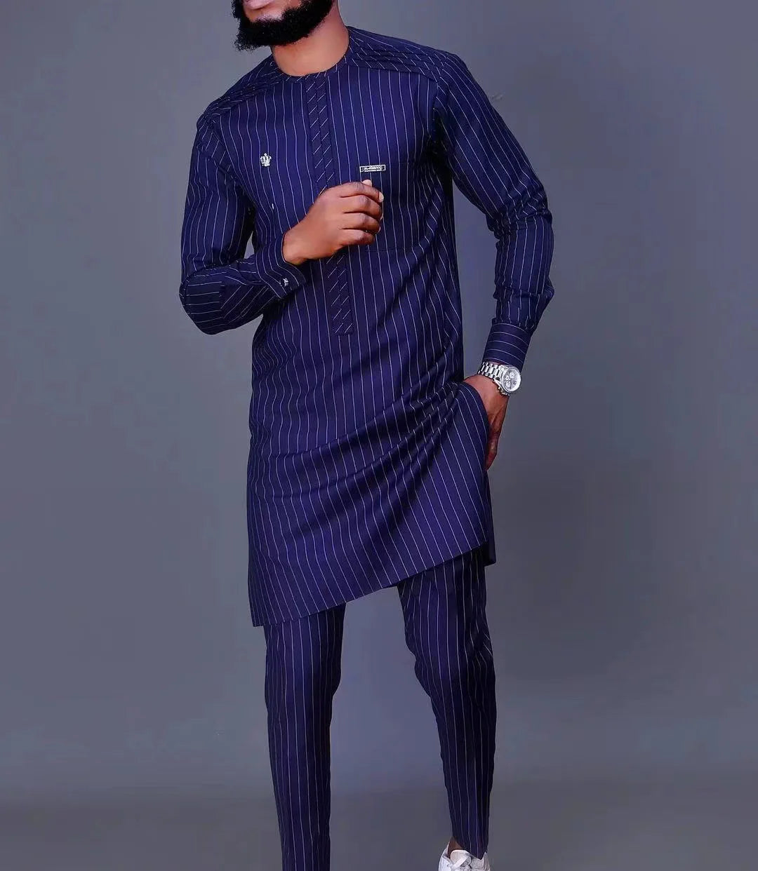 New Dashiki Luxury Full Set Men's Set Round Neck Embroidered Men's Set African Traditional Two Piece Set Men's Full Set Suit Good Vibrations