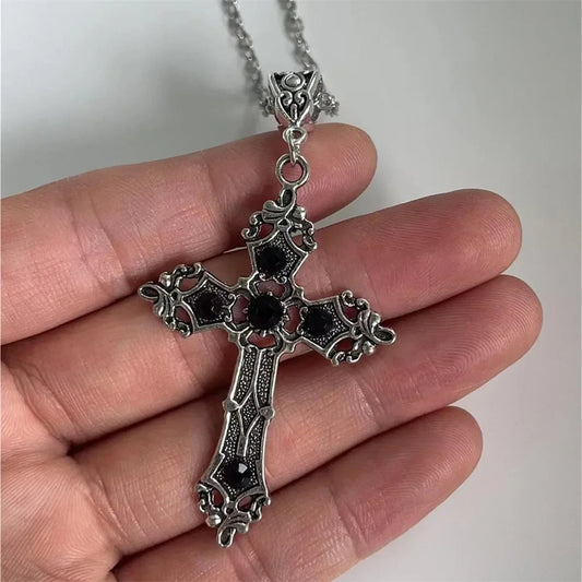 Gothic black ruby cross pendant men's women's for Women, Trendy Layering Pendant Charm Style, Daily Party Gift Evening Wedding Good Vibrations
