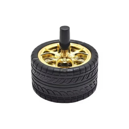 New Creative Tyre Hub Rotating Style Fashion Ash Tray Alloy Round Smokeless Press Up Ashtray portable ashtray Good Vibrations Adult Super Store