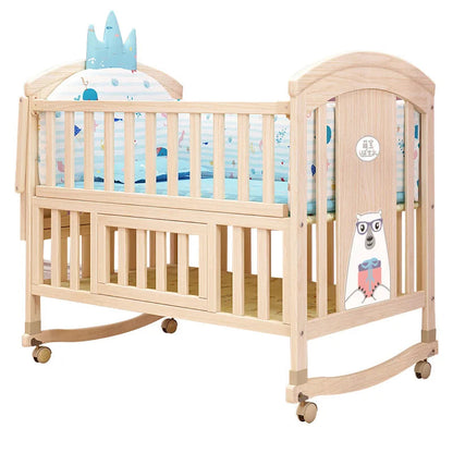 Comfortable Baby Bed,Solid Wood,Movable,with Diaper Changing Table and Mosquito Net,Multifunctional Baby Bed, Adjustable Height Good Vibrations