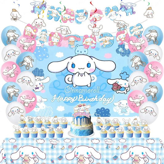 Cinnamoroll Birthday Decorations Include Banner Balloon Balloon Backdrop Cake Cupcake Toppers Tablecloth for Kids Party Supplies Good Vibrations