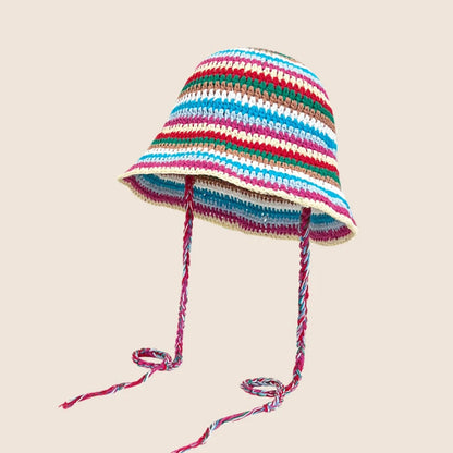 2024 Spring New Crochet Hat Korean Handmade Bucket Hat Women's Weaving Knitted Hat Y2k Fashion Flowers Autumn Winter Ins Beanies Good Vibrations