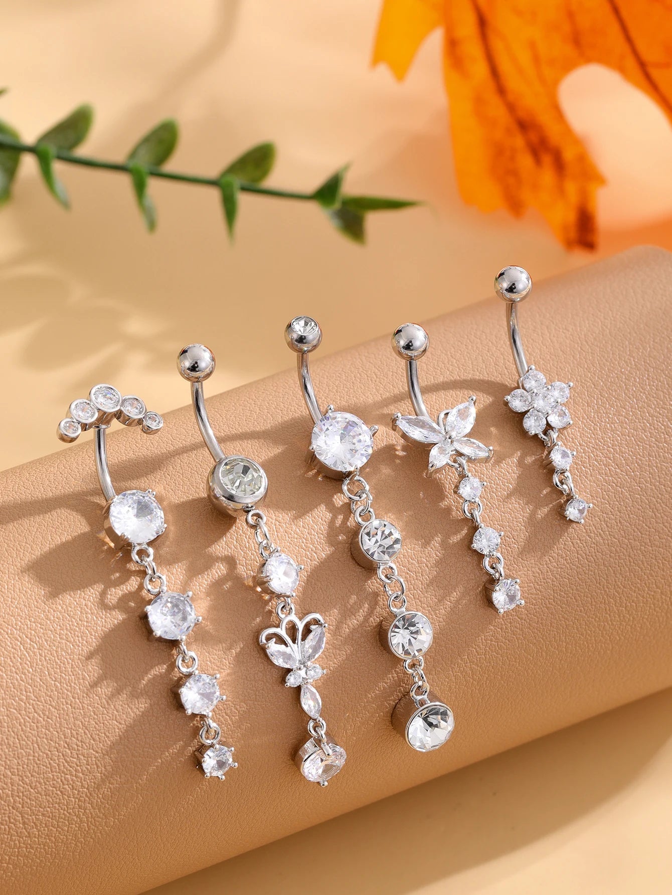 3-5pcs/Lot Belly Button Ring Sets Heart Butterfly Flower Dangled Belly Piercing Nombril 14G Curved Navel Rings Jewelry for Women Good Vibrations Adult Super Store