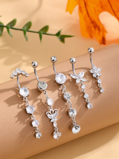 3-5pcs/Lot Belly Button Ring Sets Heart Butterfly Flower Dangled Belly Piercing Nombril 14G Curved Navel Rings Jewelry for Women Good Vibrations Adult Super Store