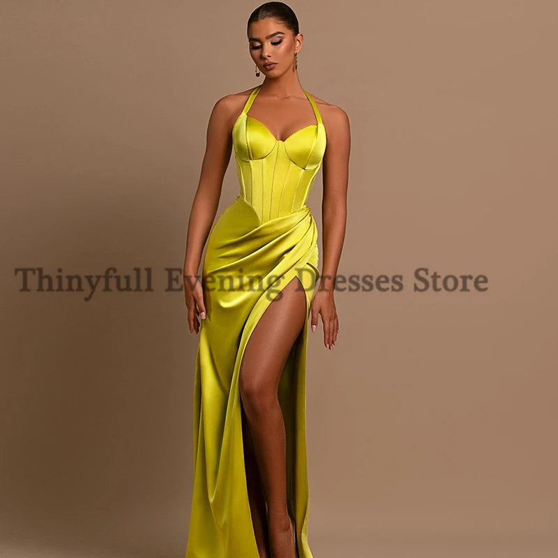 Thinyfull Sexy Prom Evening Dresses Halter Neck Party Prom Dress High Split Floor Length Mermaid Cocktail Prom Gowns Customized Good Vibrations