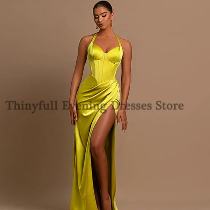 Thinyfull Sexy Prom Evening Dresses Halter Neck Party Prom Dress High Split Floor Length Mermaid Cocktail Prom Gowns Customized Good Vibrations