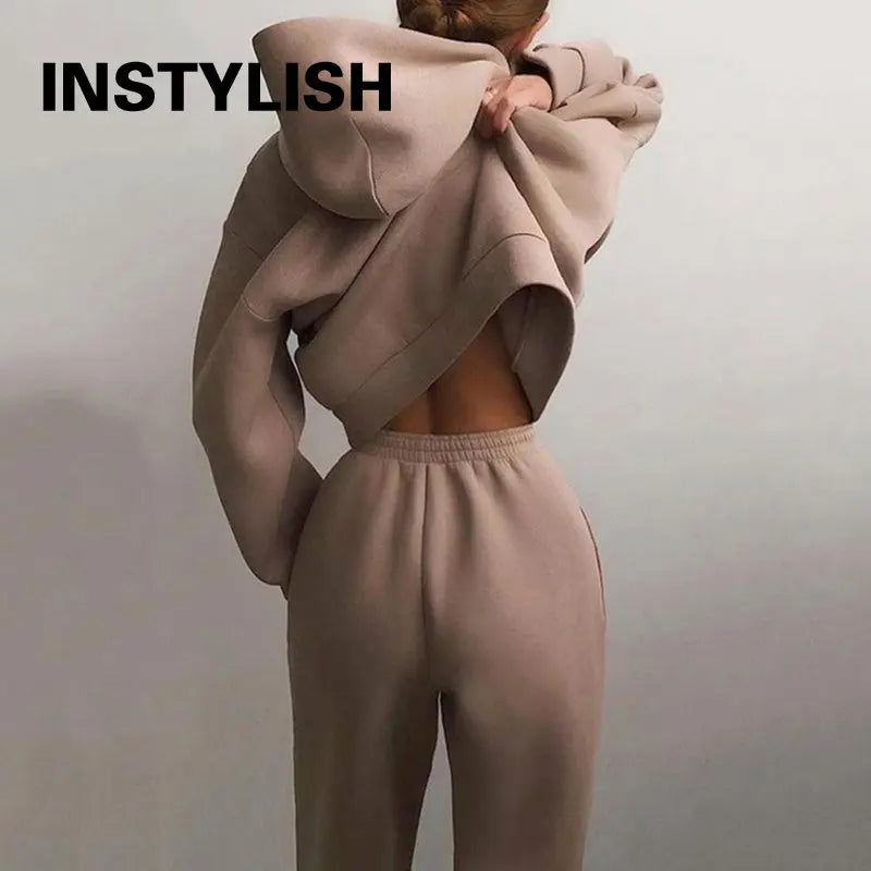 Women Two Piece Sets Tracksuit 2022 Autumn Casual Solid Long Sleeve Hoodie Sweatshirts Female Fashion Oversized Trouser Suits Good Vibrations