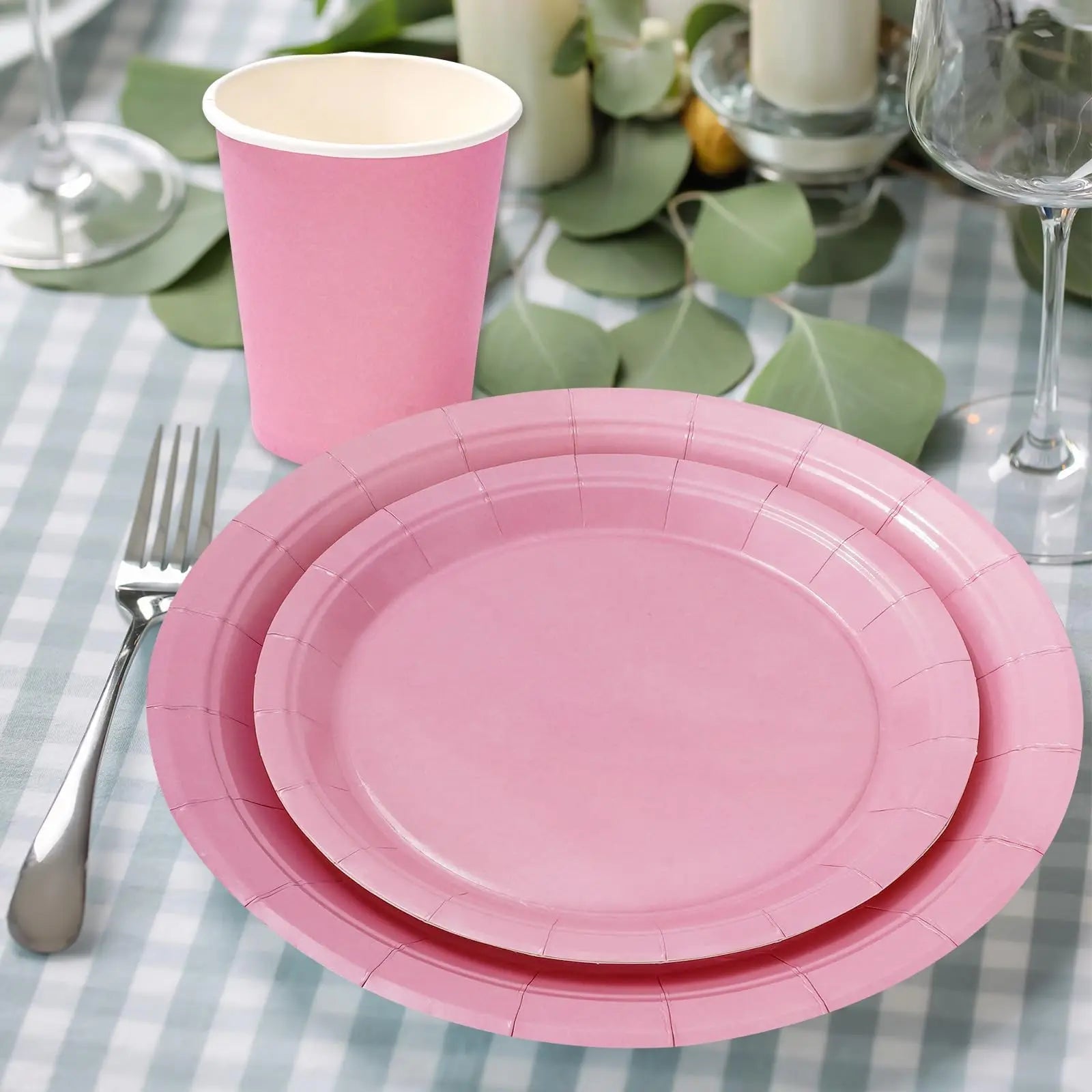 Solid Color Party Set Light Pink Tableware Paper Cup Paper Plate Tablecloth Wedding Birthday Bride Party Supplies Decorations Good Vibrations