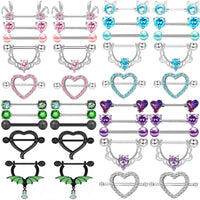 Stainless Steel Pink Bunny Nipple Piercing Jewelry Set 14G Green Bat Nipple Rings Bulk Cat Nipple Barbell Pack Piercing Pezon Good Vibrations Adult Super Store