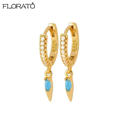 925 Sterling Silver Needle Summer Blue Earrings Trend 18K Gold Hoop Earrings for Women Fashion Puncture Jewelry Ear Accessories Good Vibrations