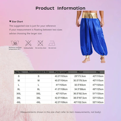 Halloween Men Arabian Indian Prince Cosplay Costume Stain Shiny Harem Trousers Arab Costume Carnival Dress Up Lantern Long Pants Good Vibrations