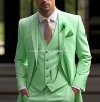 New Beige Suit Men Business Tuxedos Formal 3 Piece Set Jacket Vest Pants Single Breasted Groom Groomsman Prom Wedding Party Good Vibrations