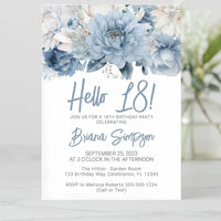 5/20/100pcs 18th birthday invitations, Watercolor Blue Floral birthday invitations 18, Sunflower Birthday Invitation Good Vibrations