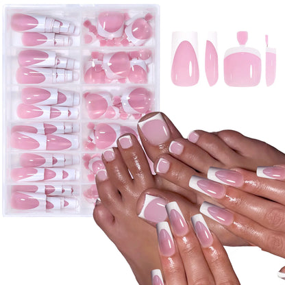 288PCS Nude Pink Fake Nails Colorful French Tips Full Cover Press On Nails for Hands & Feet DIY Manicure False Nails Art Good Vibrations
