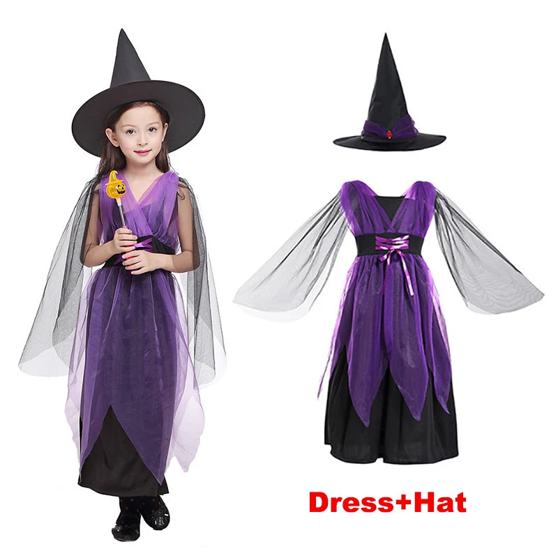 Halloween Costume for Girls Dress Scarlet Witch Vampire Devil Ghost Carnival Party Dress Up Hoodwinked Suit Kids Cosplay Clothes Good Vibrations