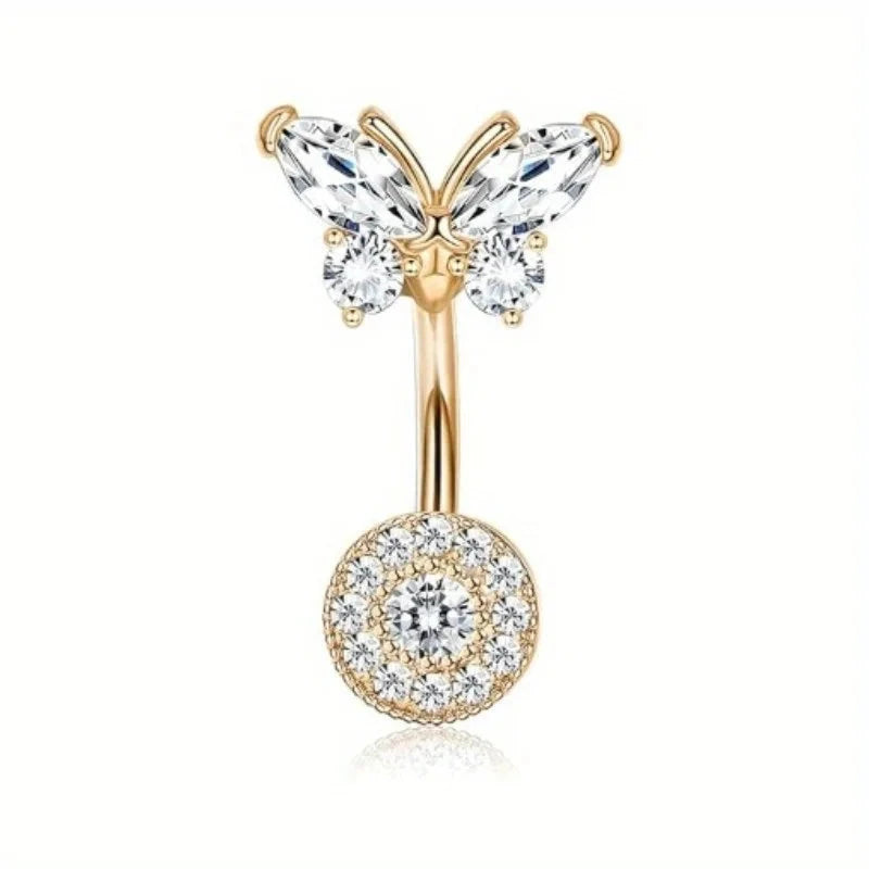 Drperfect 1PCS Stainless Steel Belly Button Ring Belly Rings for Women Pearl Sparkling Belly Piercing Butterfly Piercing Jewelry Good Vibrations Adult Super Store