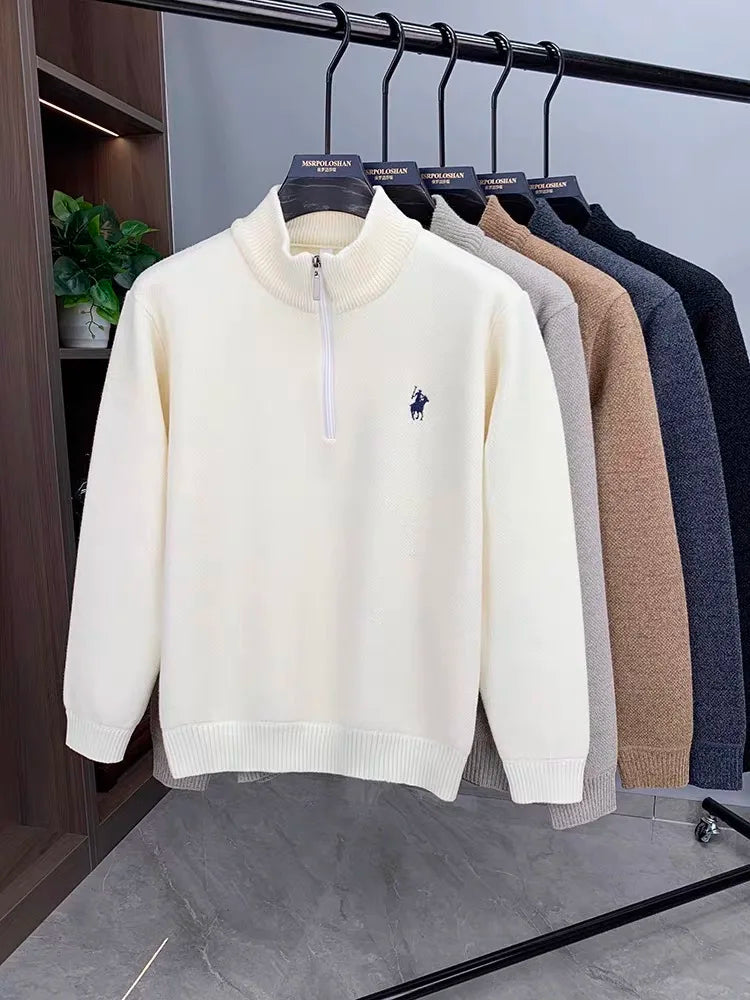High quality men's zipper knitted sweater winter new fashion luxury brand pony embroidery design plush warm casual Sweatshirt Good Vibrations