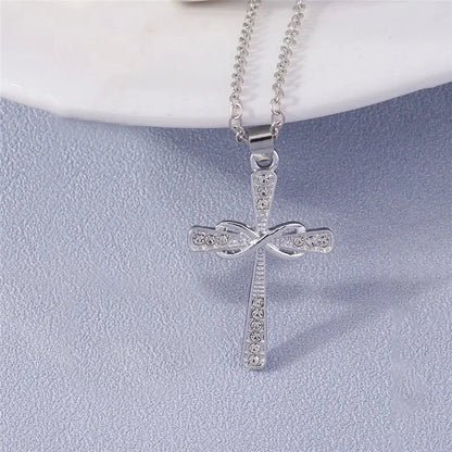 Fashion Cross Necklace for Women Men Gold Silver Color Dazzling Crystal Jesus Crucifix Necklace Christian Jewelry Wholesale Good Vibrations