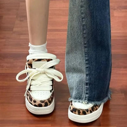 Fashion Sneakers Couple Sports Casual Shoes 2024 Women's Shoes Tennis Retro Cross Graffiti Leopard Print Punk Leather Skate Good Vibrations