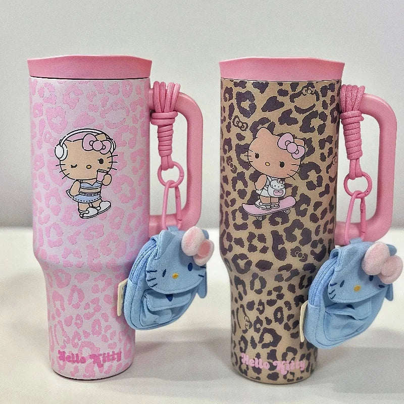 TBH Leopard Print Kitty Series Straw Thermos Cup Travel Sports Water Bottle Stainless Steel Cold Insulation Cup Girls Gift Good Vibrations