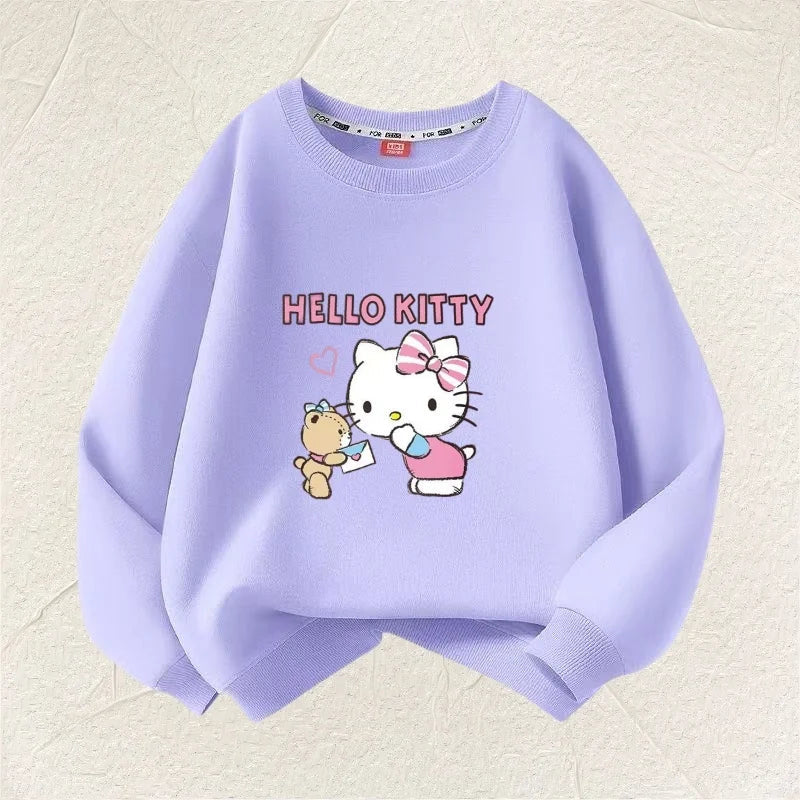Summer Baby Girl Clothes Kid Sanrio Hello Kitty Printed Long Sleeve Sweatshirt Children Cartoon O-Neck Soft Cotton Top Pullover Good Vibrations