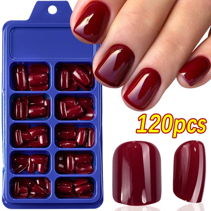 120pcs Pink French Tip Press-On Nails Medium Length Square Shape With Glossy Finish False Nails Full Cover Pre-Shaped Fake Nails Good Vibrations