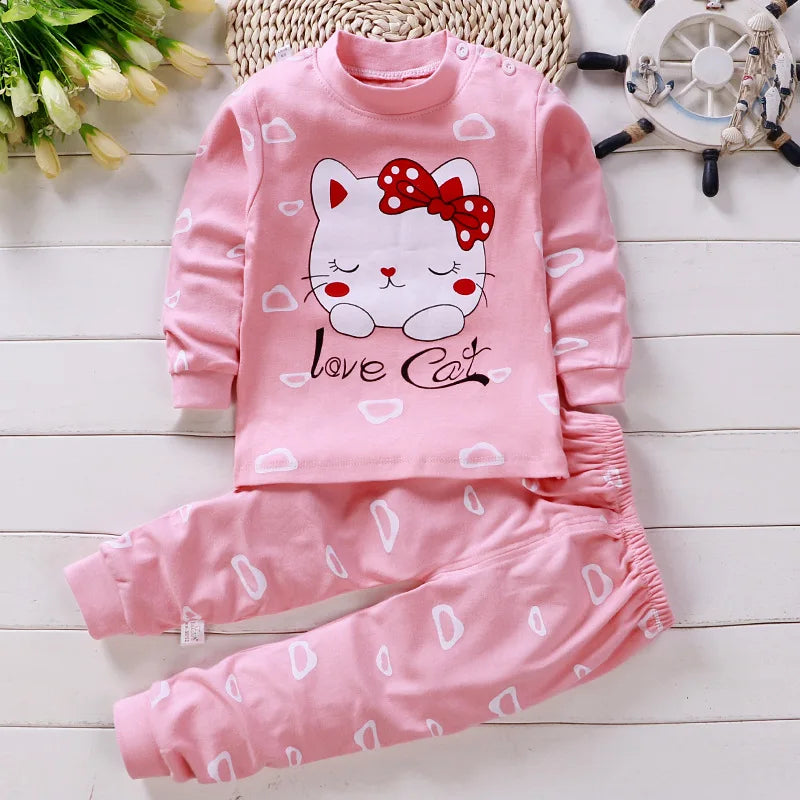 Cotton baby girl clothing winter newborn baby clothing set 2 sets of spring children's pajamas 0-5 year old baby cartoon casual Good Vibrations